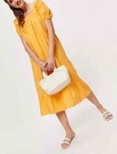 DOROTHY P3RKINS ORANGE SQUARE NECK SHIRRED MIDI DRESS (ref 450) SALE