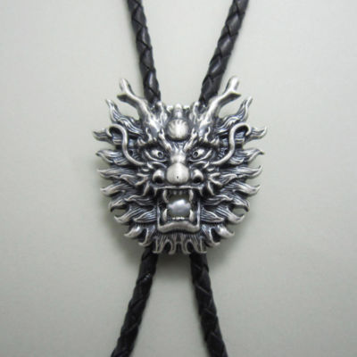 Silver Plated Dragon Head White Pearl Western Cowboy Rodeo Bolo Tie