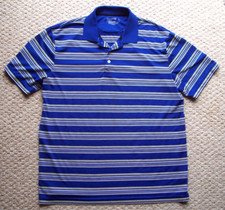 Chaps 78 Polo Shirt Men's Blue Striped Stay-Dry Golf Short Sleeve Size L