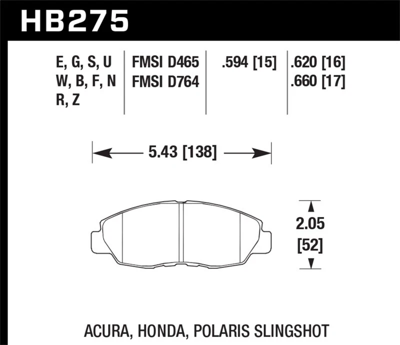 Hawk HB275S.594 HT‑10 Front Brake Pads for 1998–2011 Honda Civic/Accord/Insight - Image 3 of 4