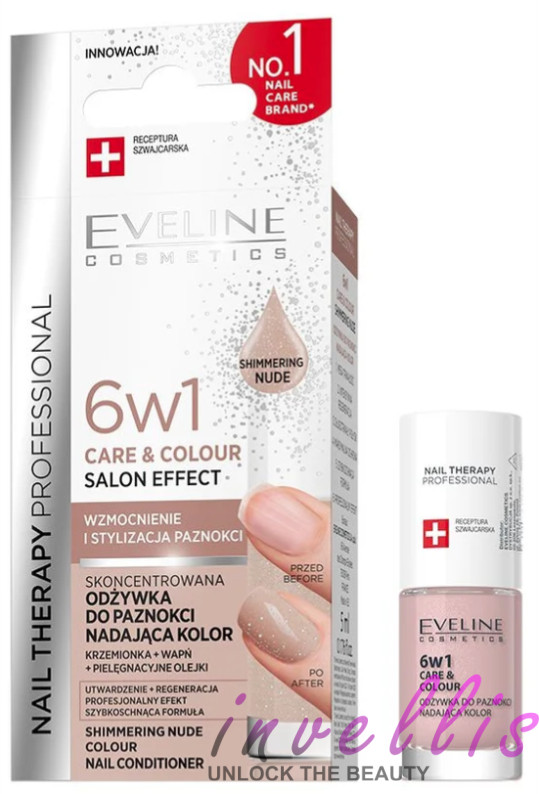 EVELINE NAIL THERAPY ODZYWKA DO PAZNOKCI 6W1 CARE AND COLOUR SHIMMERING NUDE 5ML