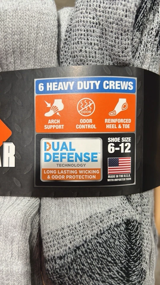 Meias masculinas Fruit of the Loom cinza tripulação (6 pares por pacote) - Tamanho 6-12 - Imagem 2 de 2