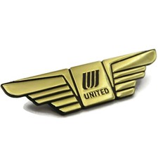Vintage United Airlines Pilot Wings Pin Badge Saul Bass Tulip Logo Gold Plastic