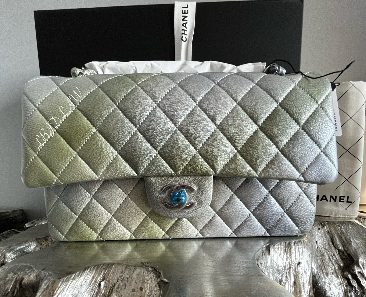 CHANEL 22C Silver Medium Classic Flap Iridescent Cloudy Goatskin Metallic Ombre image 2