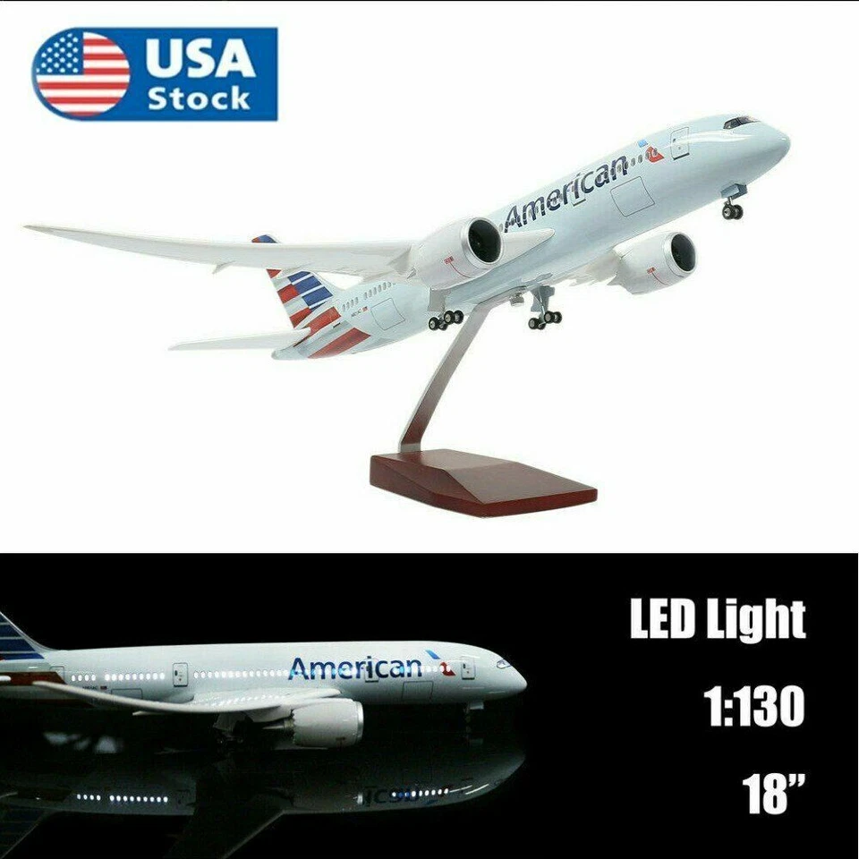 Modelo de avión americano 787 18" 1/130 modelo de avión LED diecast con luz y rueda Foto 4 de 4