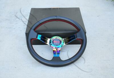 Universal Neo Chrome  PVC Leather 330mm Drifting 2.5'' Deep Dish Steering Wheel