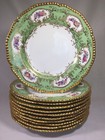 (11) Cauldon England 9.125 Inch Green & Gold DINNER PLATES Gilman Collamore NY