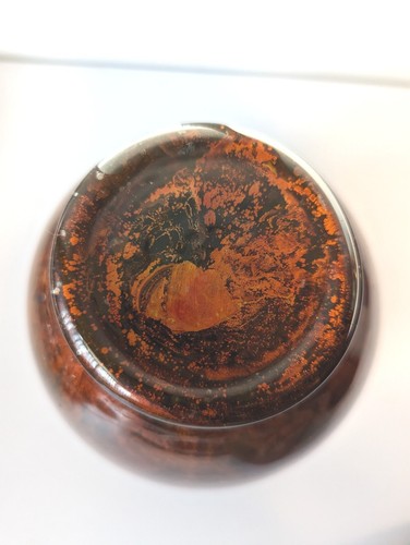 Reverse Painted Glass Vase Fire Hot Rustic Gold Home Decor Bouquet Flowers Orang - Picture 5 of 9