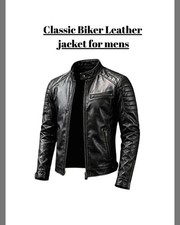 Men's Classic Biker Jacket PU Leather Ribbed Design Slim Fit Motorcycle Coat.