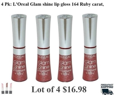 4 Pk: L'Oreal Glam shine lip gloss 164 Ruby carat