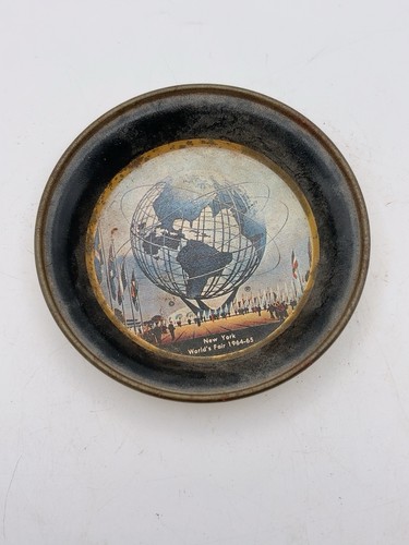 Vintage New York World's Fair 1964-65 Unisphere Metal Trinket Coin Tray Coaster