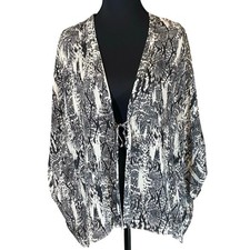 Heather 100 Silk Kimono Cardigan Snakeskin Print Open Front Tie