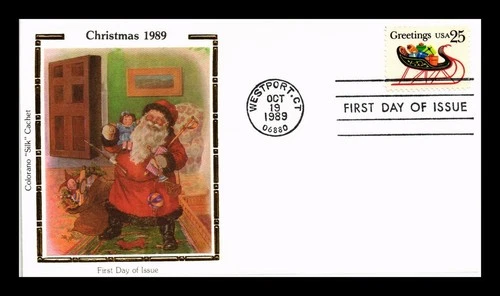 US COVER CHRISTMAS SANTA'S SLEIGH FIRST DAY ISSUE COLORANO SILK CACHET