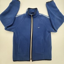 Nike Jacket Kids Small Blue Fleece Full Zip Stand Collar Logo Pockets Winter