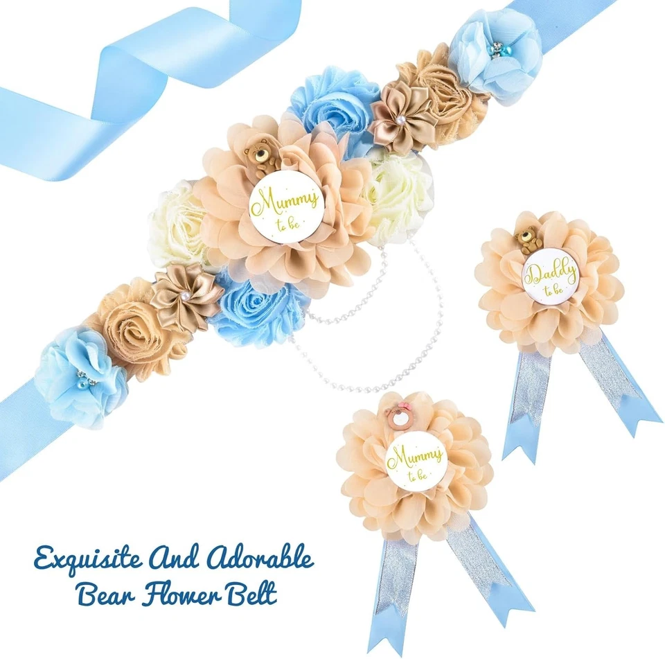 SUSSURRO Oso de Peluche Faja de Maternidad Mamá para Ser Papá para Ser Ramillete Pin Set Azul Foto 3 de 4