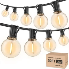 Outdoor String Lights 50ft, G40 Led Patio Globe Lights with 26pcs Plastic Bul...