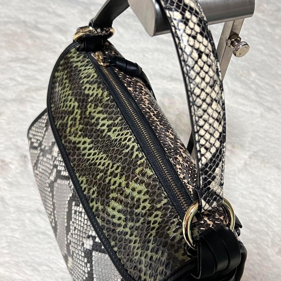 Bally Python Calf Leather 2Way Handbag Black Gree… - image 7