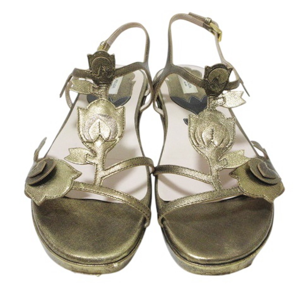 PRADA Sandals Women's Size 35 Gold Leather thumbnail 8