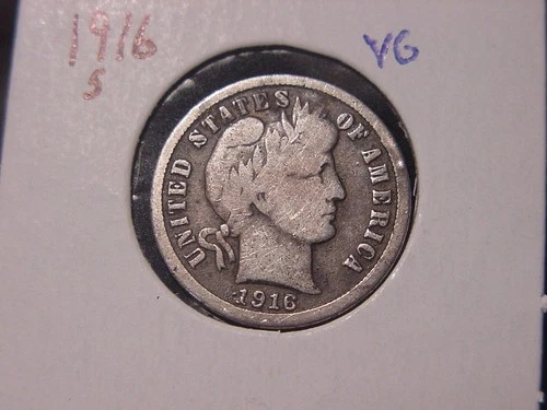1916-S BARBER DIME VG ORIGINAL COIN POPULAR DATE PQ SHIPS FREE