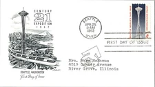 Vintage FDC Scott #1196 Artmaster 21st Century World's Fair Seattle WA c1962