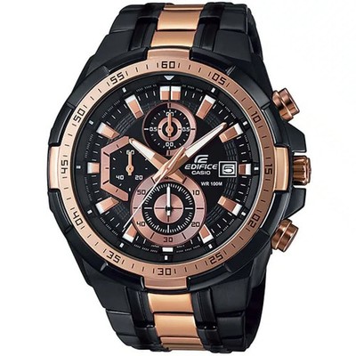 Casio Edifice EFR-539BKG-1AV Watch Black Dial Two Tone Rose Gold Black Steel