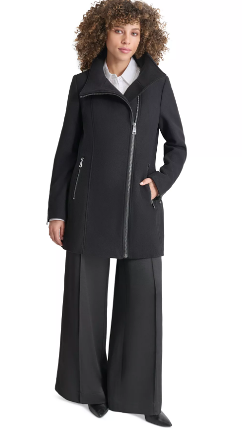 Dkny women's Asymmetrical Zip Black wool blend Coat - size XS -retail $315