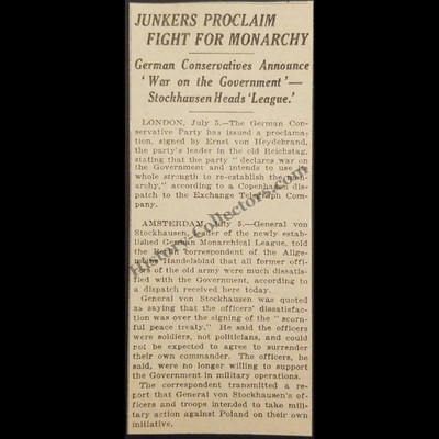 1919 German Junkers Proclaim Fight For Monarchy Print Clipping Empire Vs Repubic