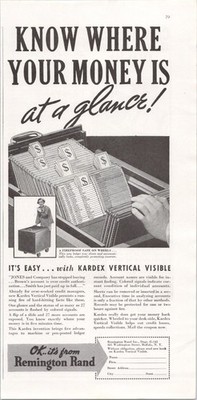 Remington Rand 1937 Print Ad Kardex Vertical Visible Ledger Safe