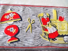 1950s Tablecloth - Grandma Old Time Kitchen - Rustic Farmhouse Conversation