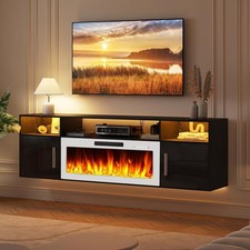 70" Floating TV Stand W/ 36" White Electric Fireplace Wall Mounted Fireplace LED
