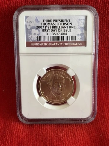 2007- P Thomas Jefferson Presidential Dollar NGC Uncirculated 1st Day of Issue