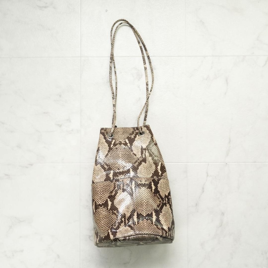 Marco Masi Python Snake Leather Drawstring Bag Br… - image 3