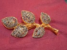 Vintage Leaf Design Brooch, Gold Tone With Blue Stones
