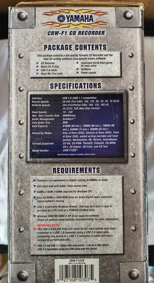 Yamaha CRW- F1ZUX 44x24x44 USB2 CD-RW (white bezel) DiscT@2 external - MINT ! - Image 3 of 4