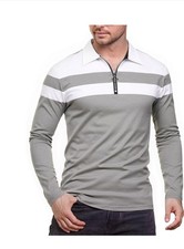 Summer Men's Color Matching Long Sleeve Casual Polo Shirt Fashion Two-color Stit