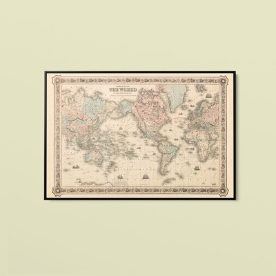 J H Colton and Co - Coltons Map of the World on Mercators Projection - Art Print