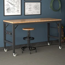 60” Heavy-Duty Solid Workbench Wood Work Bench Work Table Wheels Power Outlets