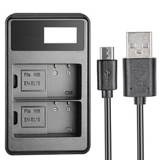 Portable USB Dual Battery Charger with LED Display For Nikon EN-EL15 Battery