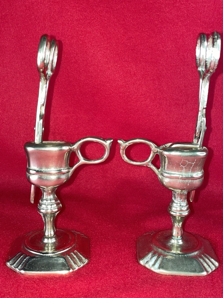 Lot de 2 éteignoirs bougie ancien + supports bronze XIXe, chandelles - Photo 3/4