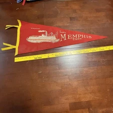 Vintage Memphis Tenn Souvenir Felt Pennant Riverboat Steamboat Cotton Bales Red