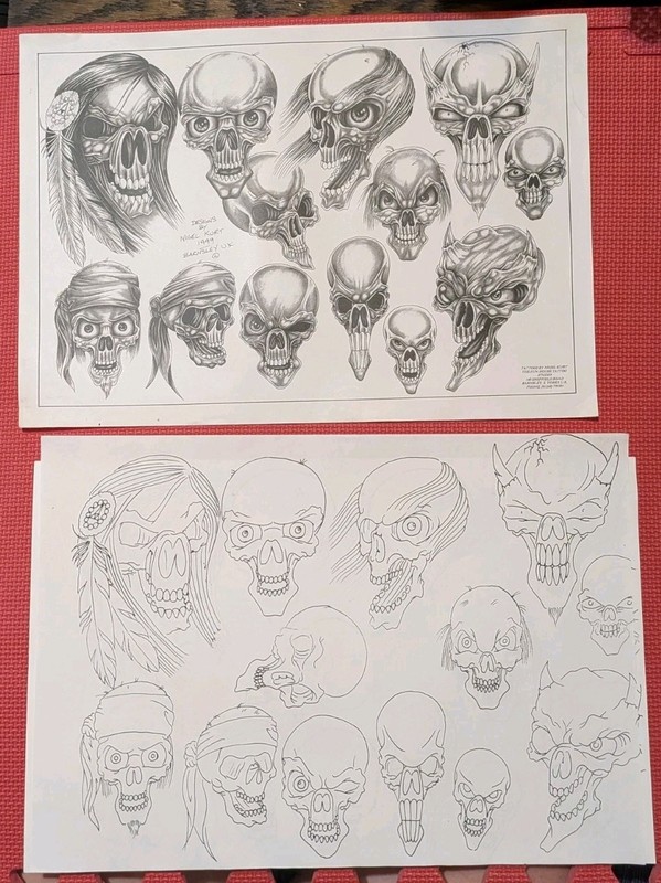 1999 Tattoo Flash W/ Line Drawing By Nigel Kurt 17"×12"