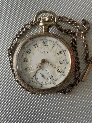 Nice 18s Elgin Gold Filled 17j O/F Multi Color Dial Antique Pocket Watch