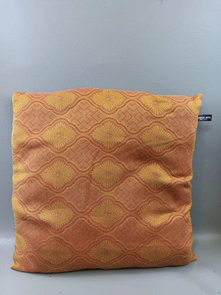 Vintage American Mills Accent Pillows Pair Floral Geometrix 18” Square Made USA - Image 3 of 4