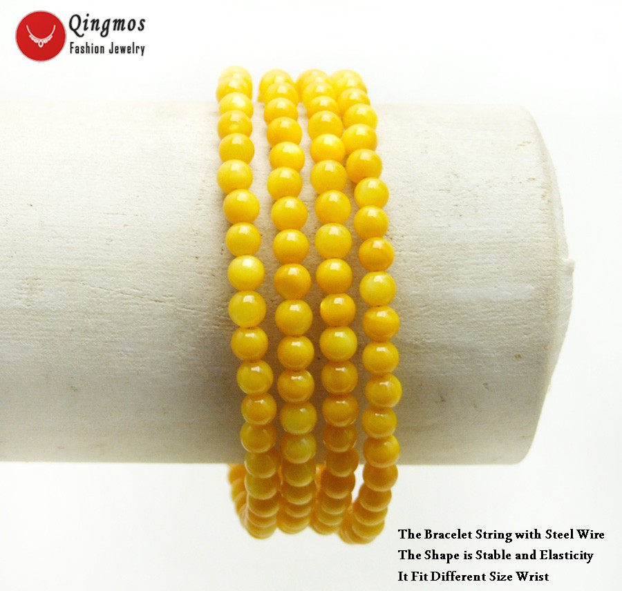 ブレスレット FOURCOMMA MIX PEARL 05 SS BRACELET Trendy 4-5mm Yellow Round Shell Pearl Steel Wire Wrap