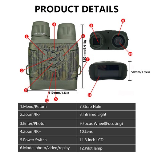 2.7K 36MP 10X Night Vision Goggles For Hunting Infrared Binoculars Digital Zoom - Picture 13 of 19