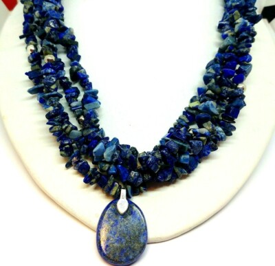  Lapislazuli Sterlingsilber Halskette 18'' lang + 1'' Birne Tropfen Anhänger #