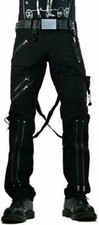 Gothic Tripp Pant Straps Zipper Trousers Punk Rock Studs Metal Chain Trip Pant