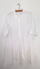 NWT Madewell Button-Front Mini Shirtdress L White Collar 100% Cotton Poplin