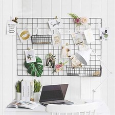2 Pack Wire Wall Grid Panels Photo Board with Lights Clips Wall Organizer