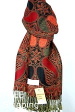 Pashmina Scarf Wrap Shawl,Paisley Red Black Green Silk Cashmere Trendy-029